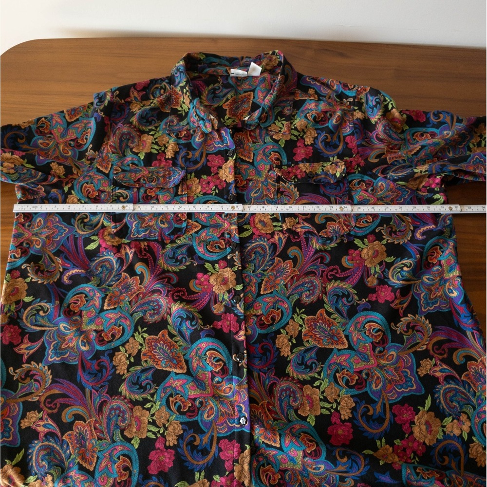 Roaman's Womens Plus SIZE 3X Multicolor LS Paisley Floral Collared Button Up Top - Picture 5 of 8